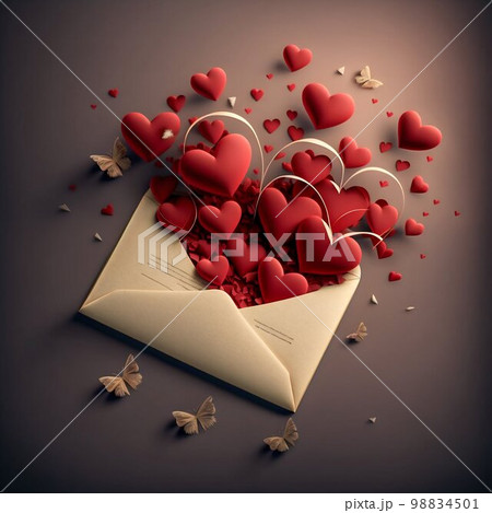Valentine romatic envelope with love hearts. Generative Ai 98834501