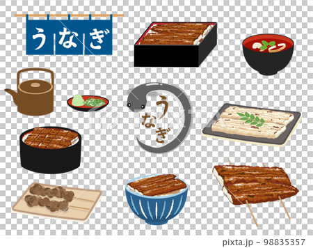 Set of illustrations of eel dishes 98835357