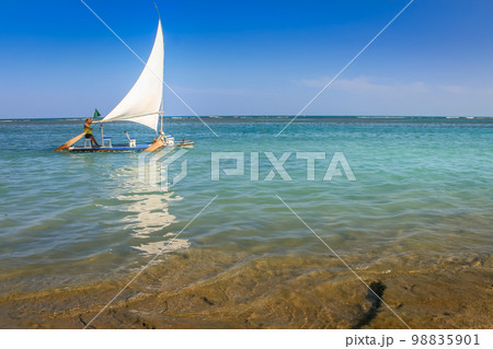 Carneiros Beach and jangada boat in Pernambuco, Northeastern Brazil, South America 98835901