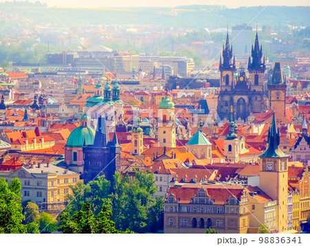 Prague medieval old town towers and domes, Czech Republic Prague medieval old town towers and domes, Czech Republic 98836341