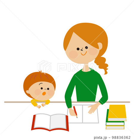 資格などの勉強をする子育て世代の主婦のイメージイラスト素材 98836362