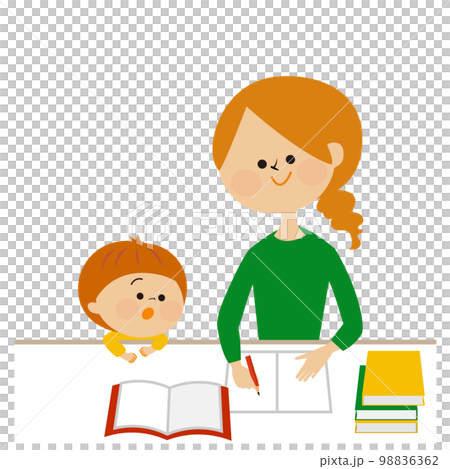 資格などの勉強をする子育て世代の主婦のイメージイラスト素材 98836362