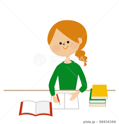 資格などの勉強をする社会人女性や主婦のイメージイラスト素材 98836366