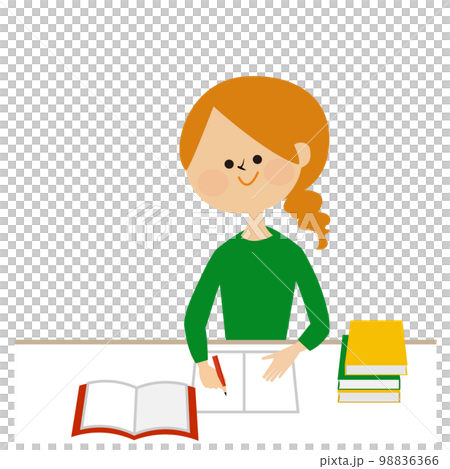 資格などの勉強をする社会人女性や主婦のイメージイラスト素材 98836366