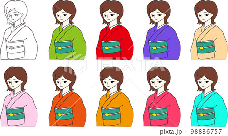 着物女子 色無地色違い ボブ セット 着物女子 色無地色違い ボブ セット 98836757