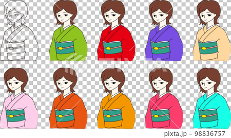 着物女子 色無地色違い ボブ セット 着物女子 色無地色違い ボブ セット 98836757