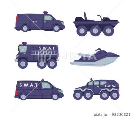 SWAT Vehicle or Rescue Vehicle and Police Tactical Unit Vector Set 98836821