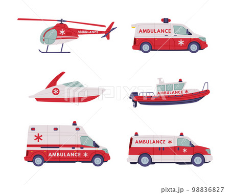 Ambulance Emergency Rescue Service Vehicle and Medical Care Transport Vector Set Ambulance Emergency Rescue Service Vehicle and Medical Care Transport Vector Set 98836827