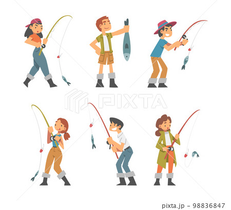 People Character in Fisherman Boots with Angling Rod Fishing Vector Illustration Set People Character in Fisherman Boots with Angling Rod Fishing Vector Illustration Set 98836847