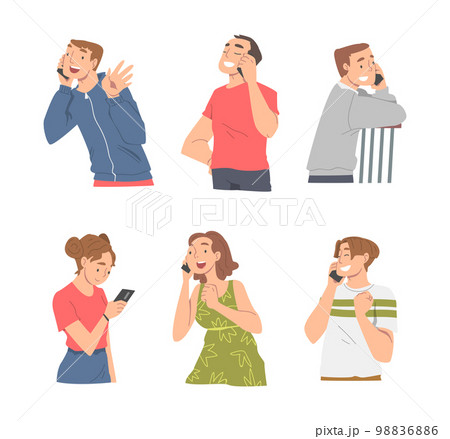 People Character Receiving Good News Speaking by Phone and Reading Message Vector Illustration Set People Character Receiving Good News Speaking by Phone and Reading Message Vector Illustration Set 98836886