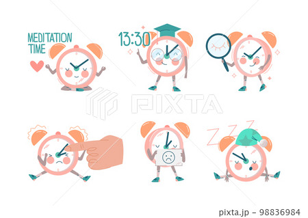 Funny Clock Character with Cute Face Vector Set 98836984