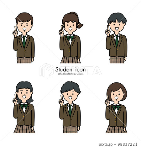 中学生・高校生アイコン　冬服　ワンポイントポーズ 98837221