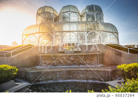 Public park around Botanical garden greenhouse in Curitiba, Parana, Brazil 98837264