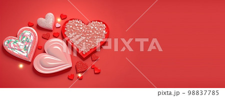 Gorgeous 3D Heart Shape, Diamond, and Crystal Illustration for Valentine's Day Banner Gorgeous 3D Heart Shape, Diamond, and Crystal Illustration for Valentine's Day Banner 98837785
