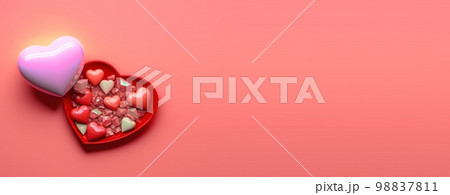 Twinkling 3D Heart Shape, Diamond, and Crystal Illustration for Valentine's Day Banner 98837811