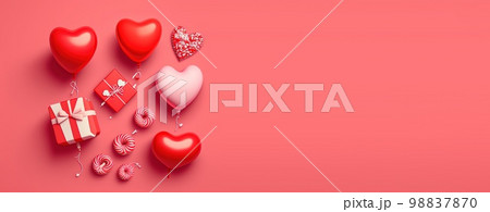 Valentine's day background and shiny 3d heart shape with small ornament for banner 98837870
