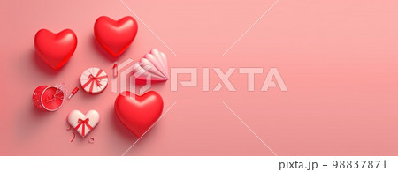 Valentine's day background and shiny 3d heart shape with small ornament for banner 98837871