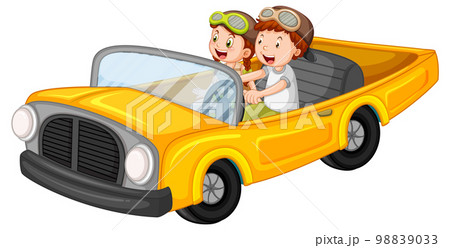 Kids in vintage car in cartoon design Kids in vintage car in cartoon design 98839033