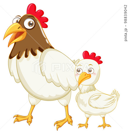 Mother chicken and her baby cartoon animals Mother chicken and her baby cartoon animals 98839042