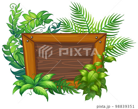 Wooden board template with nature leaves 98839351