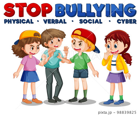 Stop Bullying text with cartoon character Stop Bullying text with cartoon character 98839825