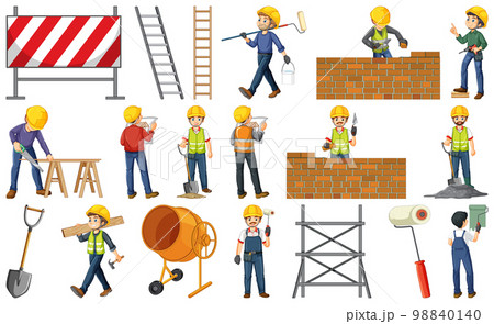 Construction worker set with man and tools Construction worker set with man and tools 98840140