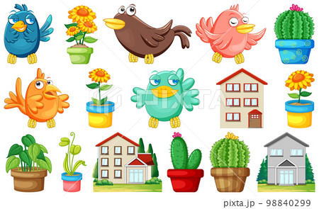 Different house designs and cute birds 98840299
