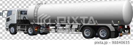 Large gas tank truck cutout image illustration of a two-axle tractor and a silver two-axle trailer Large gas tank truck cutout image illustration of a two-axle tractor and a silver two-axle trailer 98840635