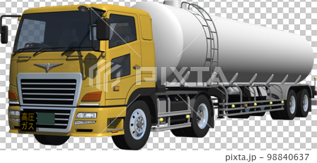 兩軸牽引車和銀色兩軸拖車的大型油罐車切口圖像插圖 98840637