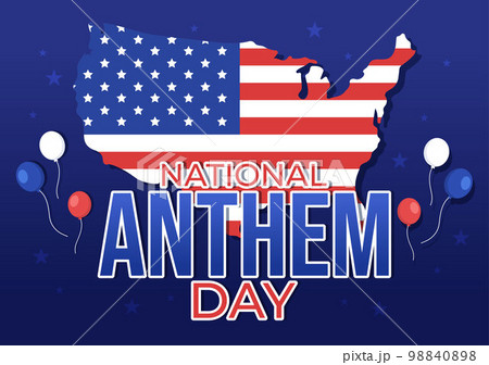 National Anthem Day on March 3 Illustration with United States of America Flag for Web Banner or Landing Page in Flat Cartoon Hand Drawn Template 98840898