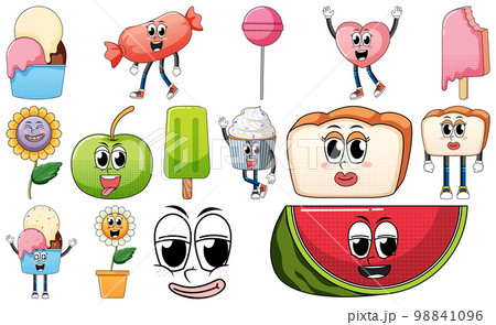 Set of objects and foods cartoon characters Set of objects and foods cartoon characters 98841096