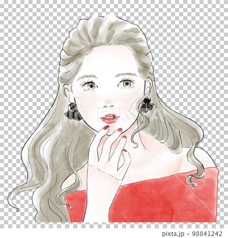 手放在嘴上面向前方的女人的插圖 98841242