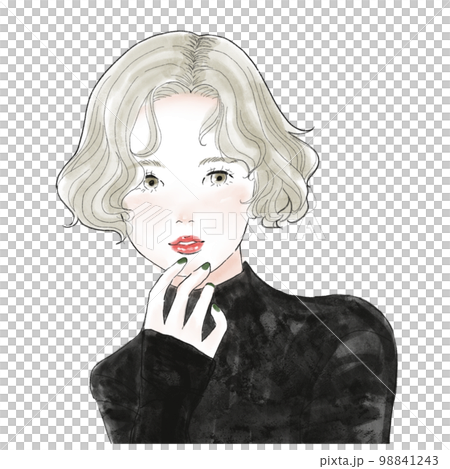 手放在嘴邊面向前方的短髮女性插畫 98841243