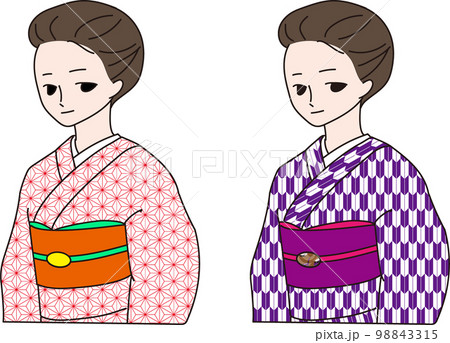 着物女性　小紋（麻の葉、矢絣）　夜会巻き 98843315