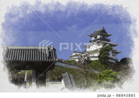 水彩画風　掛川城　天守閣　静岡県掛川市 98843885