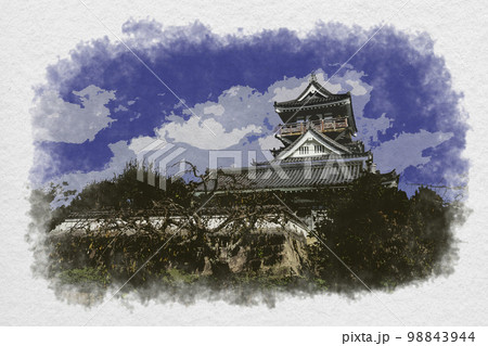 水彩画風　吉田展望台　小山城　静岡県吉田町 98843944