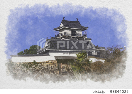 水彩画風 浜松城 天守閣と天守門 静岡県浜松市 水彩画風 浜松城 天守閣と天守門 静岡県浜松市 98844025