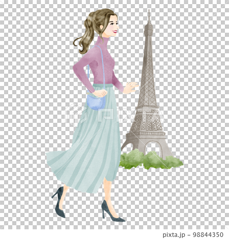 Woman walking in Paris, France 98844350