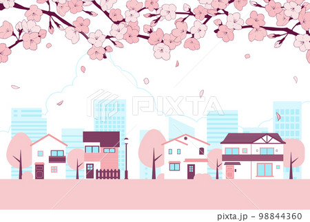 背景素材_街並み_桜 98844360