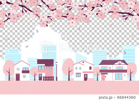 背景素材_街並み_桜 98844360