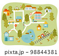 Cute town map for kids room. Landscape with lot details. Vector illustration 98844381