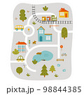 Cute town map for kids room. Landscape with lot details. Vector illustration 98844385