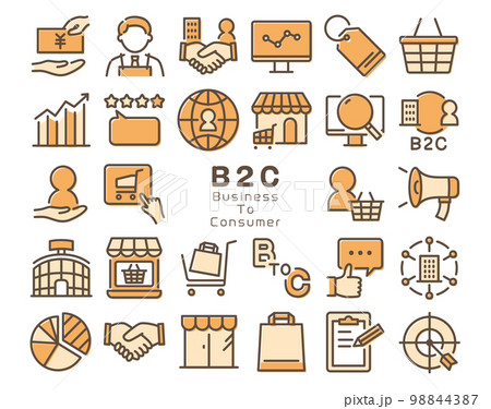 B2C（Business to Consumer）カラフルなラインアイコンセット 98844387