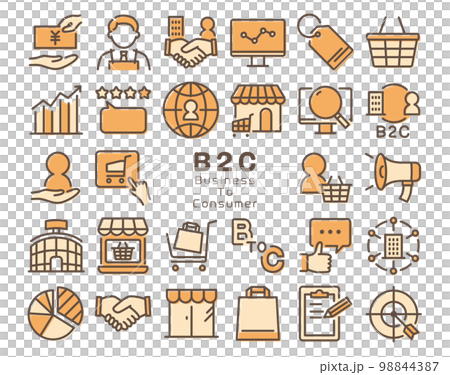 B2C（Business to Consumer）カラフルなラインアイコンセット 98844387
