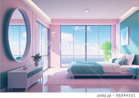 Premium AI Image  A bedroom with a bed and a window that says  liberty   on it