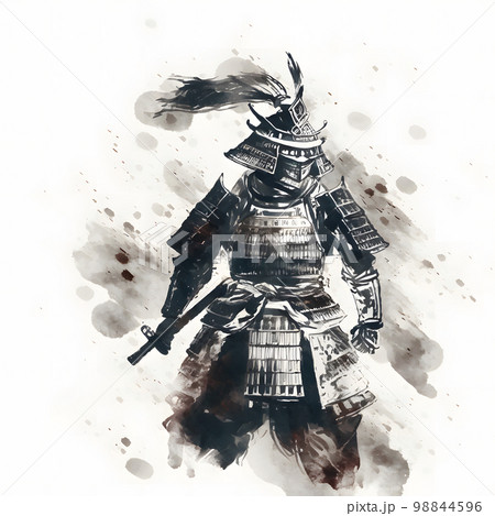 墨絵で描かれた甲冑に身を包んだ武士「AI生成画像」 98844596