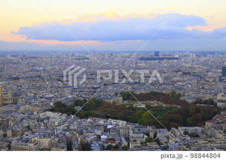Saint-Germain-des-Pres and french roofs from above at sunrise, Paris, France Saint-Germain-des-Pres and french roofs from above at sunrise, Paris, France 98844804