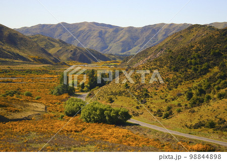 Fairlie to Tekapo Road, Canterbury, New Zealand South Island dramatic landscape 98844898