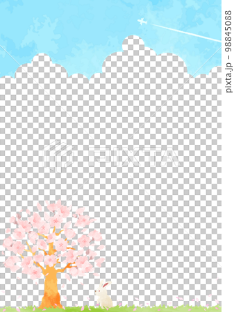 Landscape illustration of cute rabbit and cherry tree 98845088