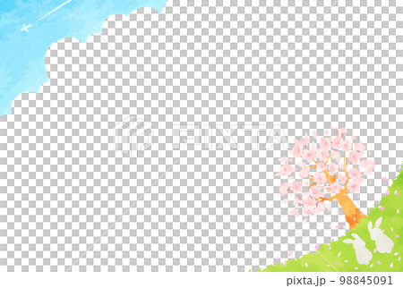 simple hand drawn rabbit and spring landscape illustration 98845091